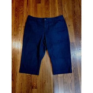 St Johns Bay Straight Leg Stretch Denim Blue Jean Capri Womens 16 Dk Wash
